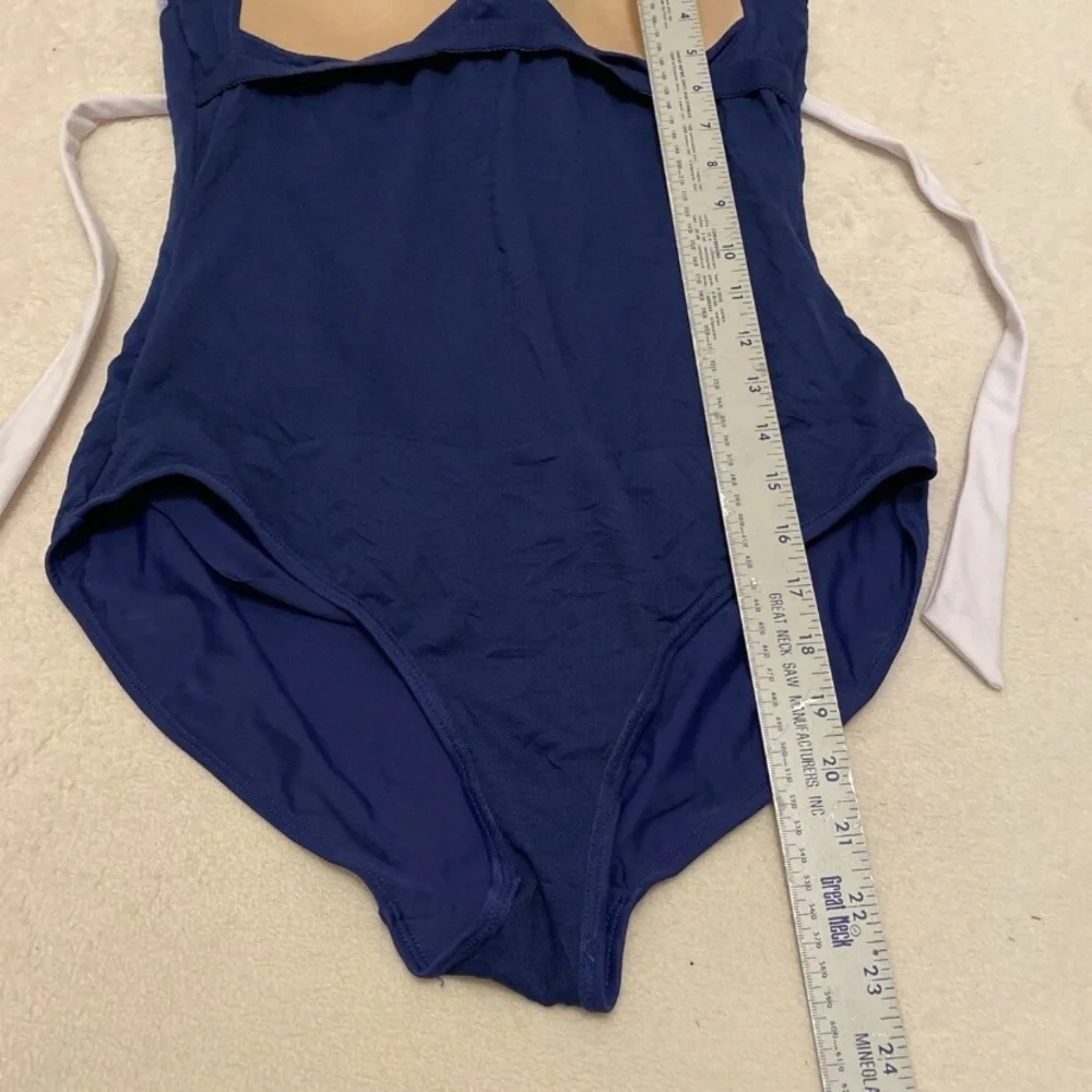 Basic Editions Blue and White Halter One-Piece Swimsuit